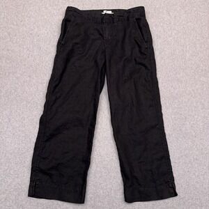 Old Navy 100% Linen Pants Women's 6 Black Cropped Mid-Rise Just‎ Below Waist